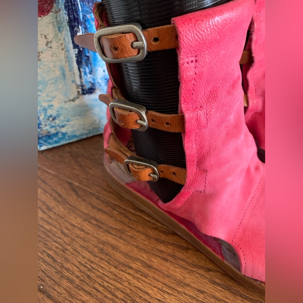 A.S.98 RYDE Pink Leather Sandals Open Triple Strap Buckle Italy Sz 36 Gladiator